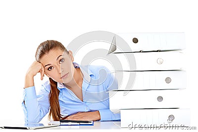 Overworked stressed businesswoman Stock Photo