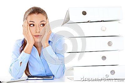 Overworked stressed businesswoman Stock Photo