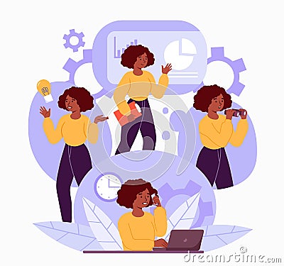 Overworked woman concept Vector Illustration
