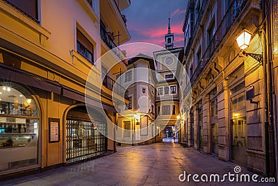 Oviedo, Spain. Clock Tower of Town Hall Editorial Stock Photo