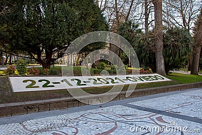 OVIEDO,SPAIN - DECEMBER 22,2021: Calendar made of grass lawn in the San Francisco park in Oviedo Editorial Stock Photo