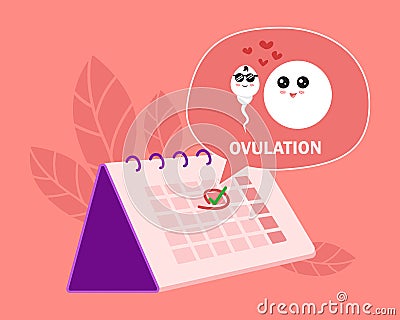 Ovulation concept. hand mark ovulation date on calendar Vector Illustration