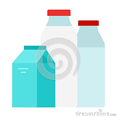 Ð¡ow`s milk, kefir and vegetable milk vector flat isolated Vector Illustration