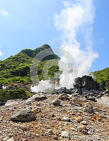 Owakudani valley ( volcanic valley with active sulphur and hot s Stock Photo