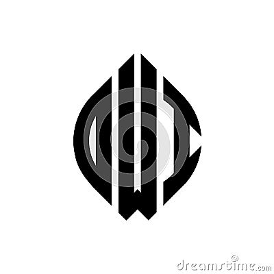 OWI circle letter logo design with circle and ellipse shape. OWI ellipse letters with typographic style. The three initials form a Vector Illustration