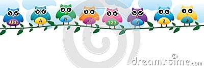 Owl ABC 123 banner Vector Illustration