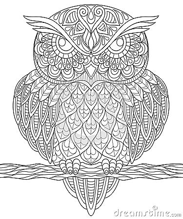 Owl. Adult antistress coloring page Vector Illustration