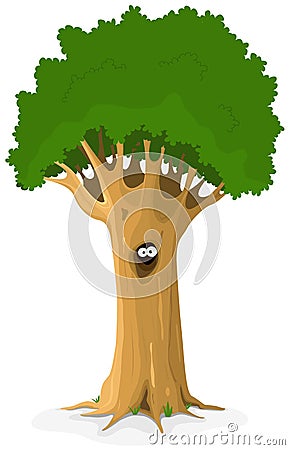 Owl Or Animal Eyes In Tree Hollow Vector Illustration