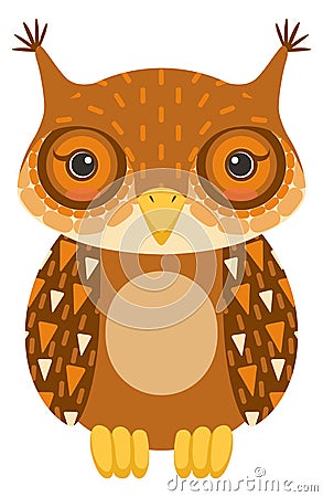 Owl baby cute character. Cartoon wise bird Vector Illustration