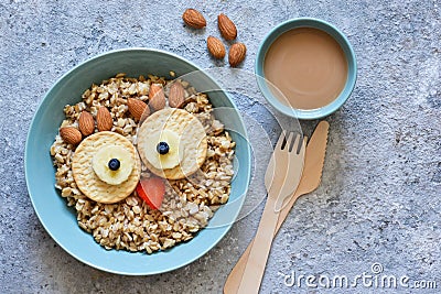 Owl bird - funny porridge for children. Stock Photo