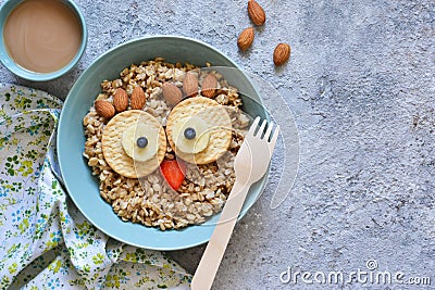 Owl bird - funny porridge for children. Stock Photo