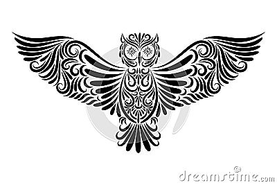 Owl from the black line ornament Vector Illustration