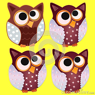 owl with blue wings in stars and eyes centered on the center Stock Photo