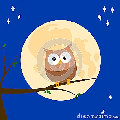 Owl on a Branch. EPS 10 Vector Vector Illustration