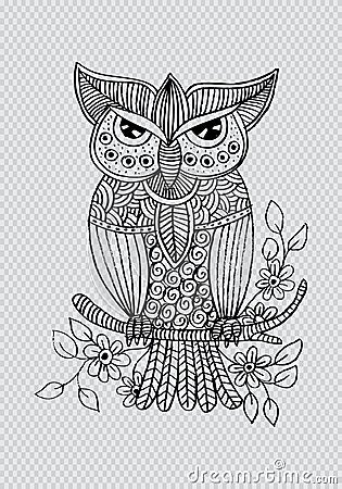 Owl on a branch. Vector Illustration