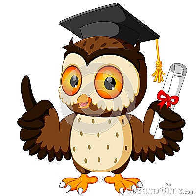 Owl cartoon wearing graduation cap Vector Illustration