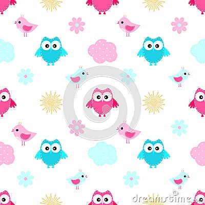 Owl cloud seamless pattern Stock Photo