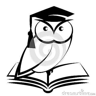 Owl with college hat and book Stock Photo