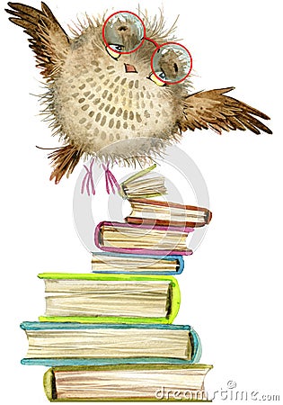 Owl. cute owl. watercolor forest bird. school illustration. cartoon bird Cartoon Illustration