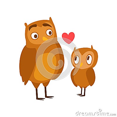 Owl Dad Animal Parent And Its Baby Calf Parenthood Themed Colorful Illustration With Cartoon Fauna Characters Vector Illustration