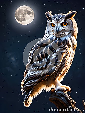 owl with the dark moon Stock Photo