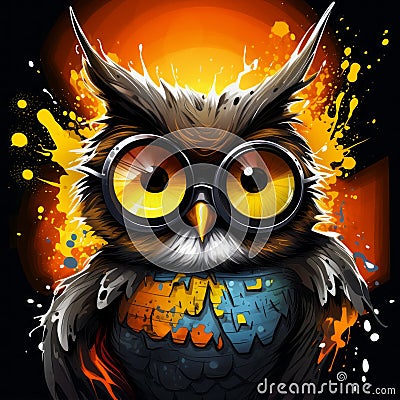 Colorful Owl With Glasses: Aggressive Digital Illustration By Joram Roukes Cartoon Illustration