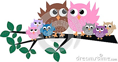 Owl family Vector Illustration