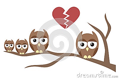 Owl Family Divorce Vector Illustration