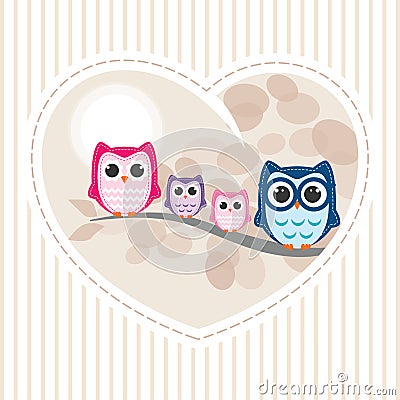 Owl Family Vector Illustration