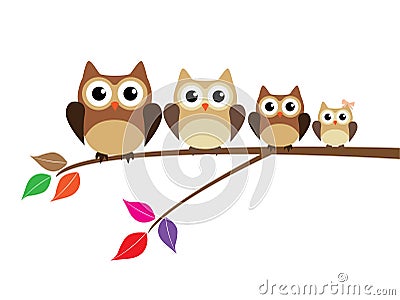 Owl Family Vector Illustration