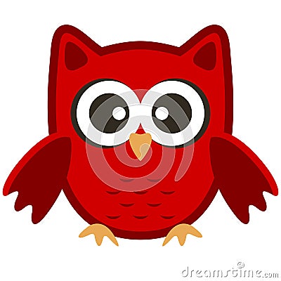 Owl funny stylized icon symbol brown red colors Vector Illustration