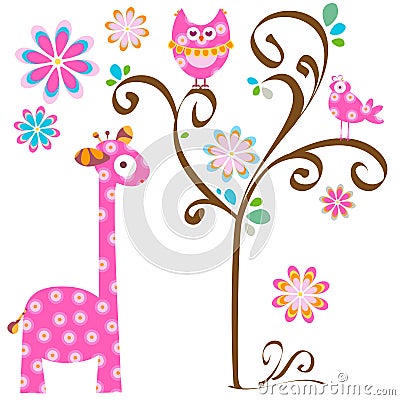 Owl and giraffe Stock Photo