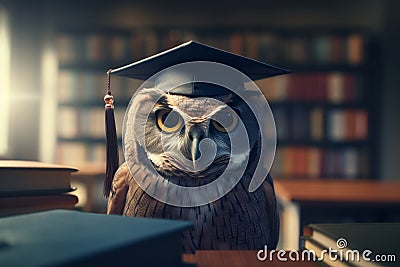 Owl graduation cap. Generate Ai Stock Photo