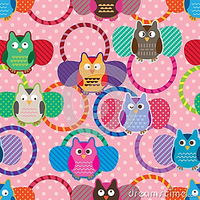 Owl hair band seamless pattern Vector Illustration