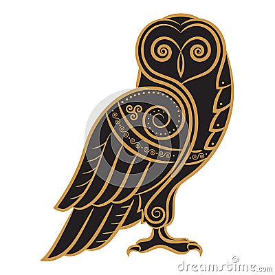 Owl hand-drawn in Celtic style Vector Illustration