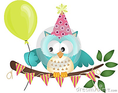 Owl Happy Birthday Vector Illustration