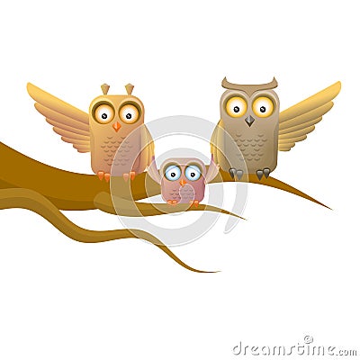 Owl happy family Vector Illustration