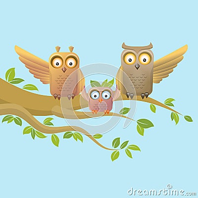 Owl happy family Vector Illustration