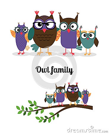 Owl Happy Family Vector Illustration