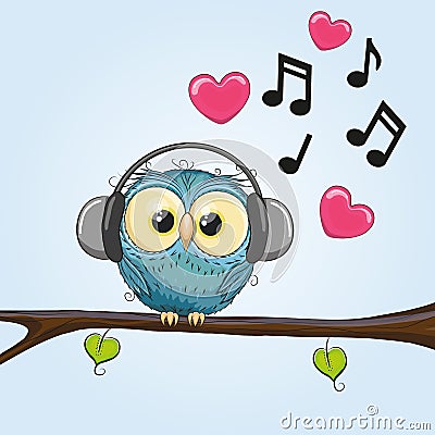 Owl with headphones Vector Illustration