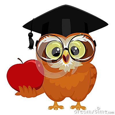 Owl holding an Apple Vector Illustration