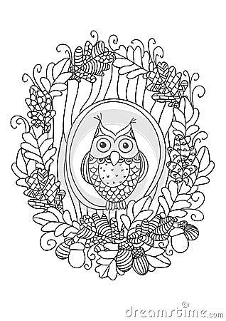 Owl in the hollow tree. Vector Illustration