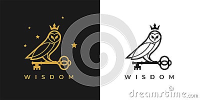 Owl with key and crown logo icon Vector Illustration
