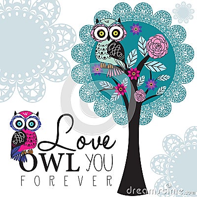 Owl on a lace tree illustration Vector Illustration