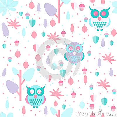 Owl in leaves pattern Vector Illustration