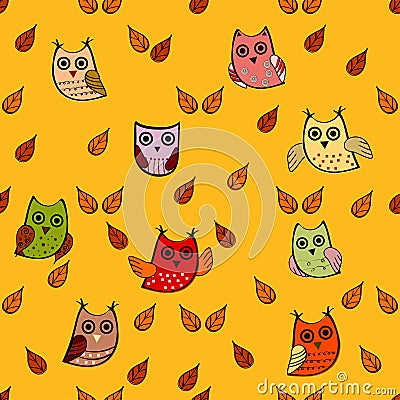 Owl leaves vector seamless pattern. Vector Illustration