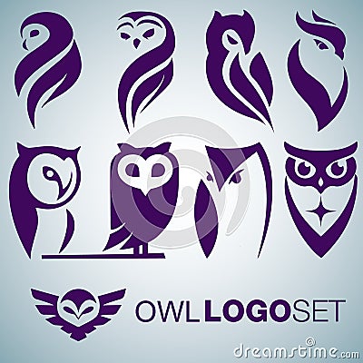 Owl logo set Vector Illustration