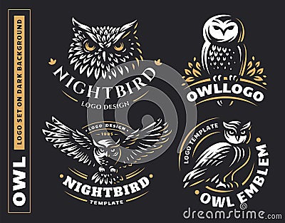 Owl logo set- vector illustrations. Emblem design Vector Illustration