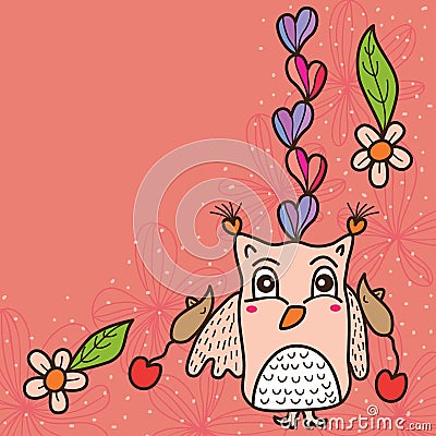 Owl love cute mouse card Vector Illustration