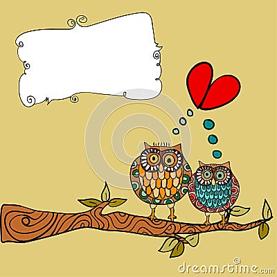 Owl love greeting card Vector Illustration